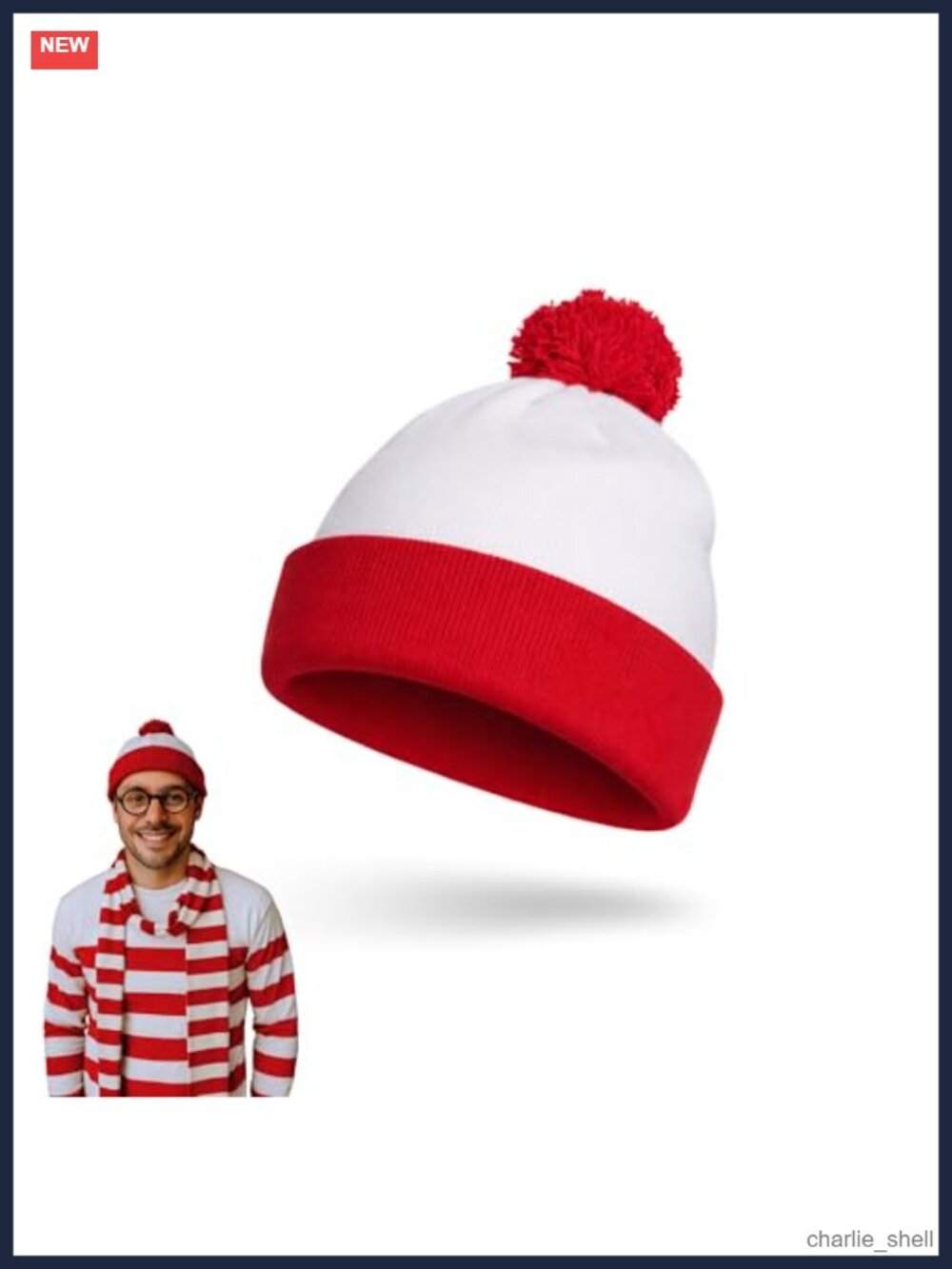 Striped Pom Pom Cuffed Knit Beanie Book Character Costume Hat One Size
